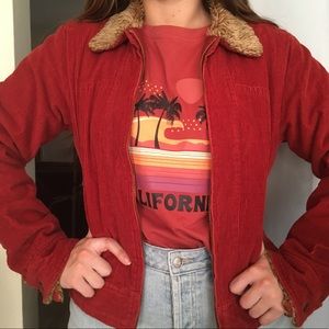 Corduroy jacket with faux fur collar